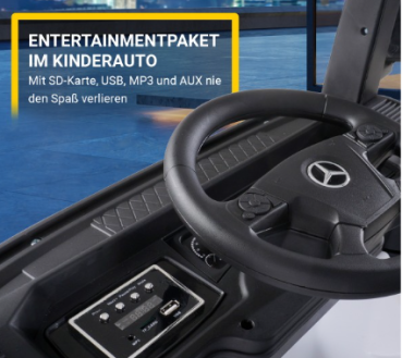 Preview: Kinder-Elektroauto Mercedes Benz Actros Truck, lizenziert, 180 Watt, Allrad, 3-6 km/h, Stoßdämpfer